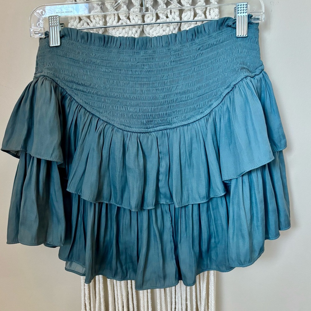 Mustard Seed Teal Ruffled Mini Skirt